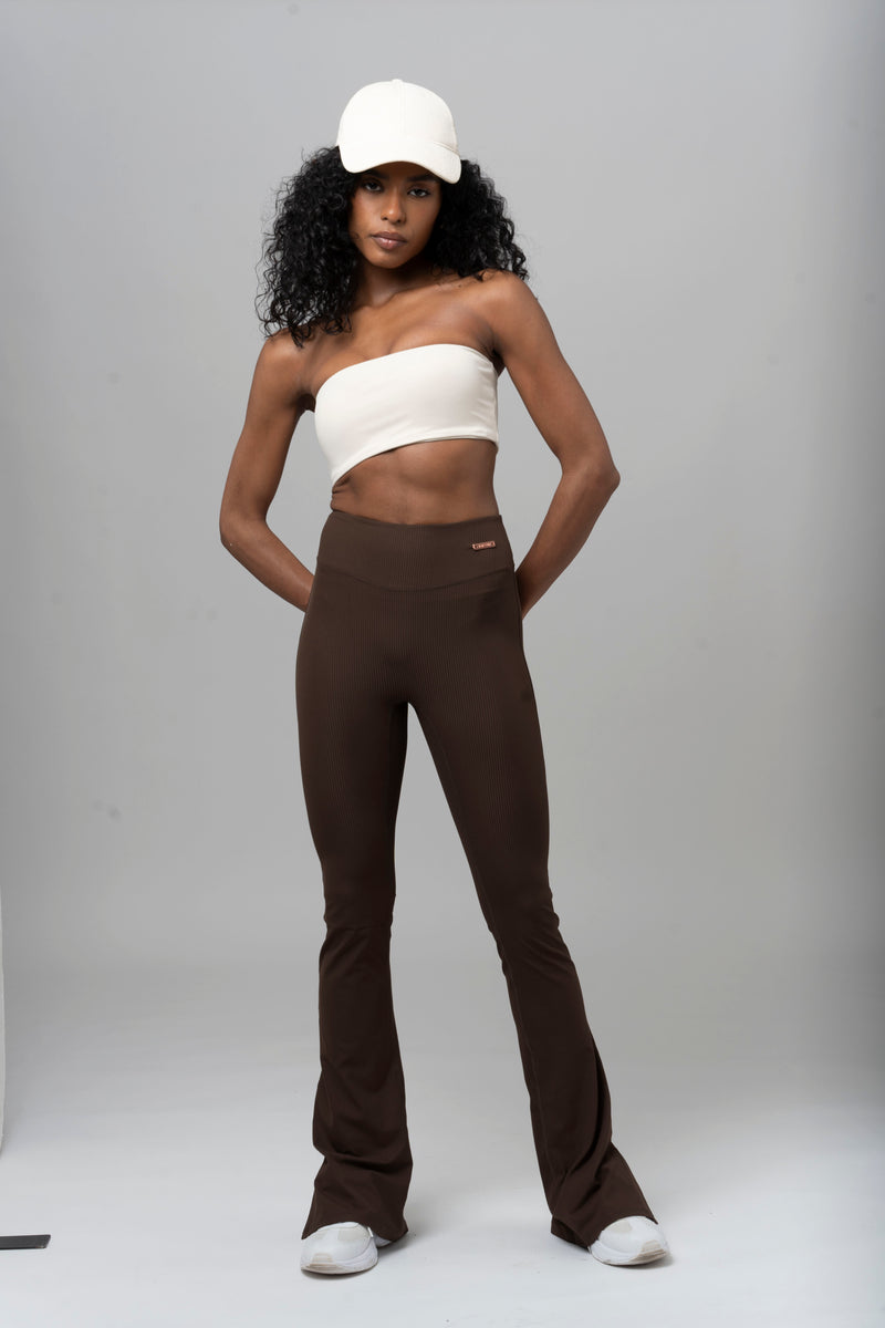 Flared Leggings - High Waist Sepia Brown