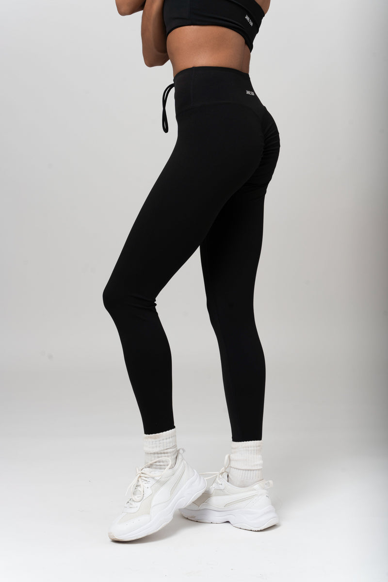 Front Drawstrings Leggings - Black