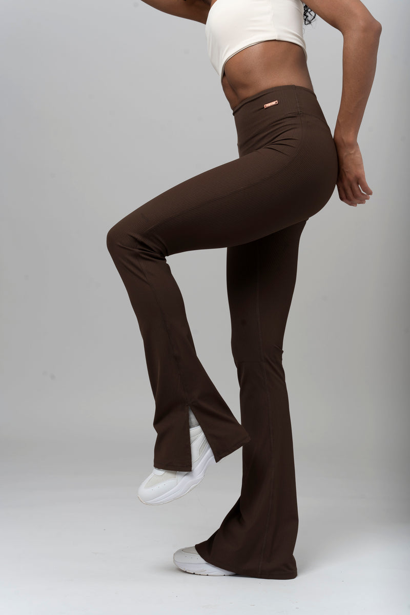 Flared Leggings - High Waist Sepia Brown