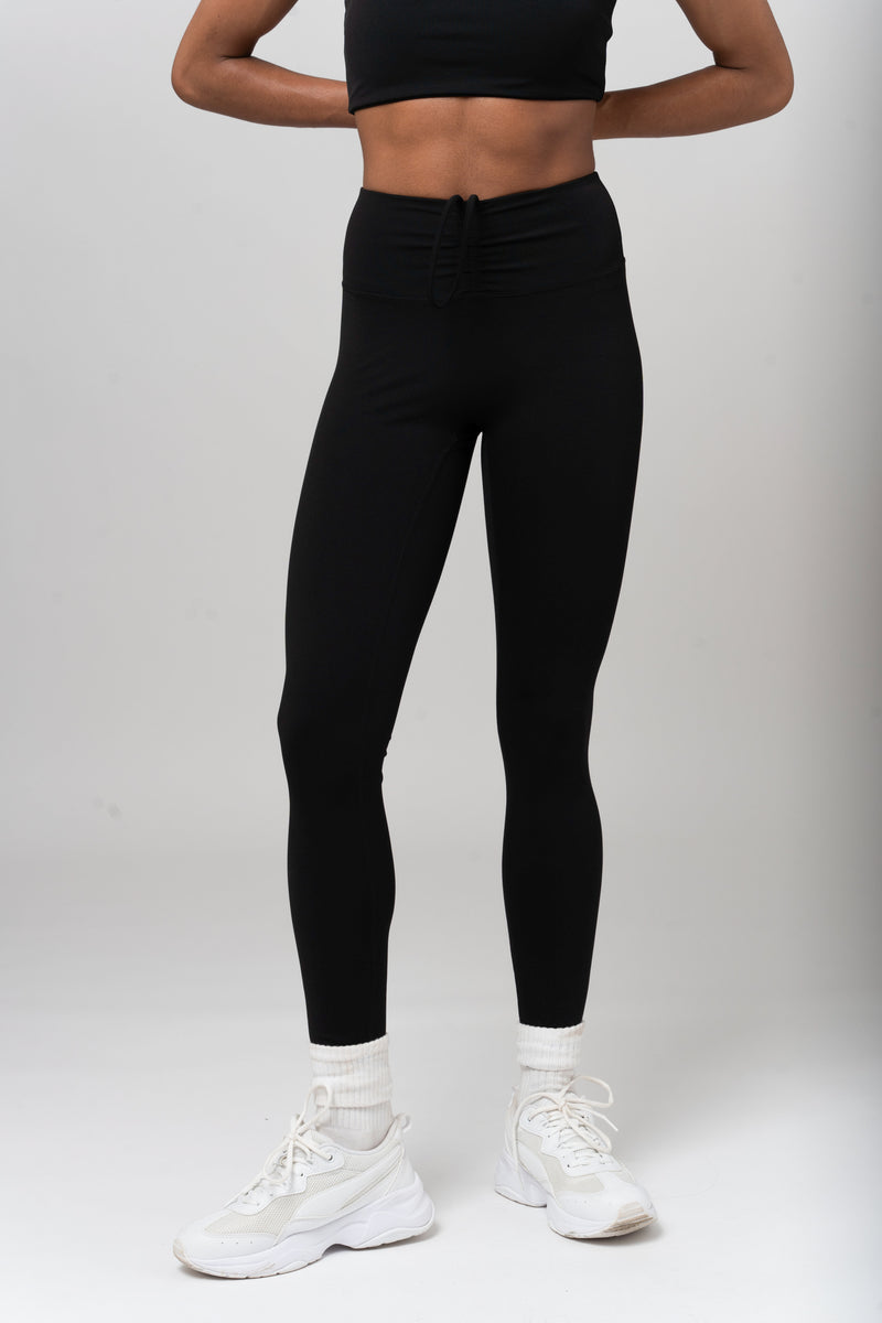 Front Drawstrings Leggings - Black