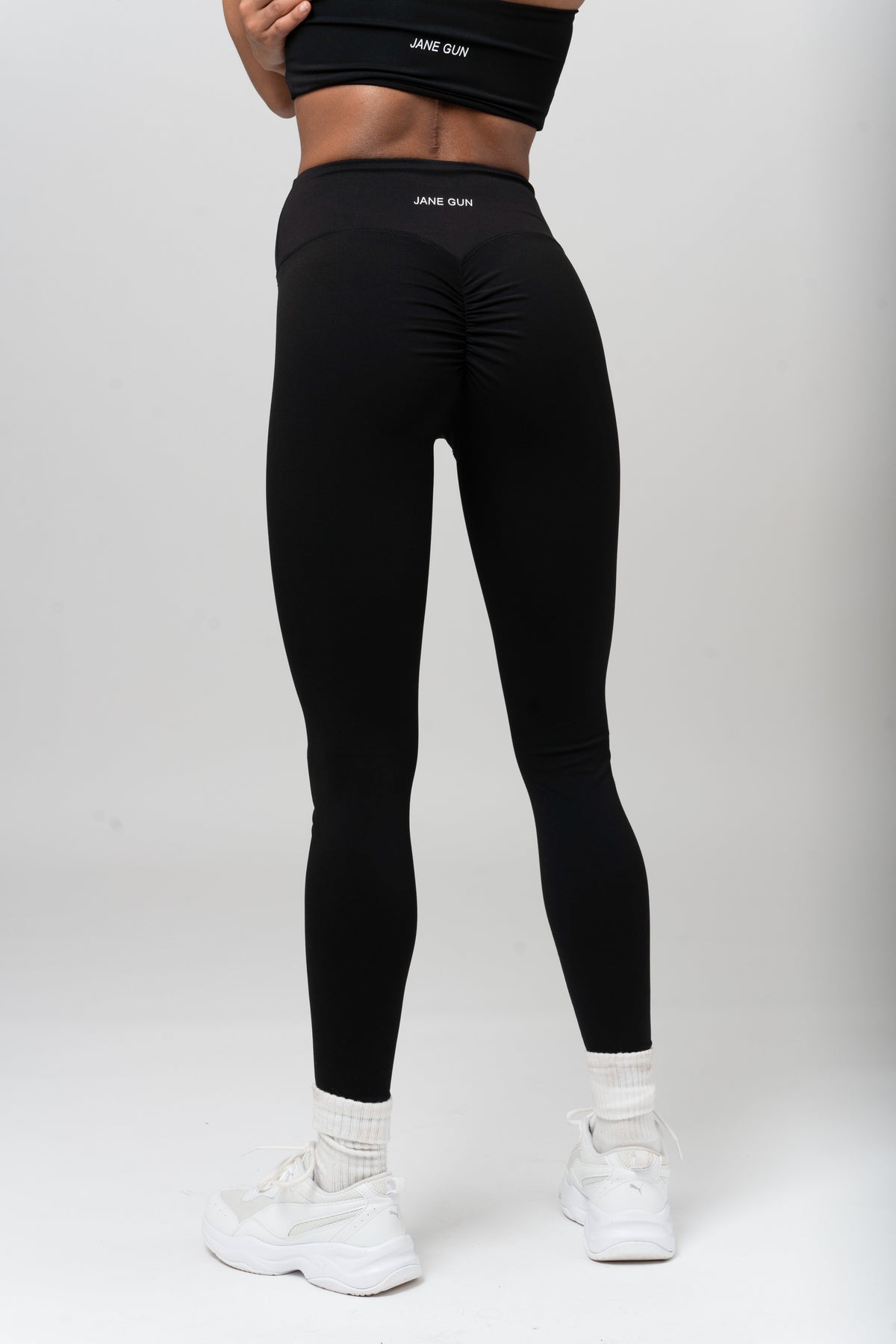 Front Drawstrings Leggings - Black