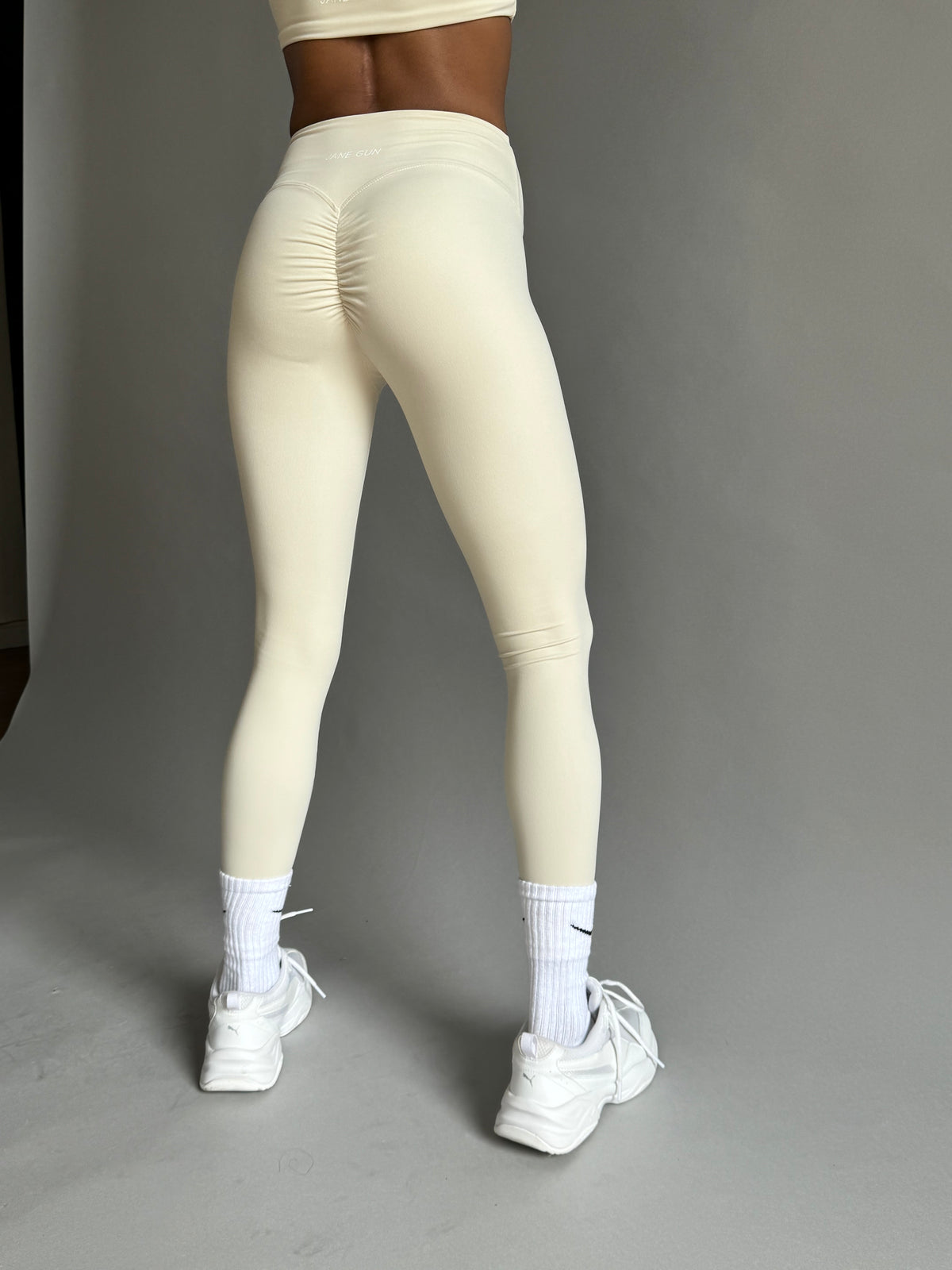 Front Drawstrings Leggings - Creme