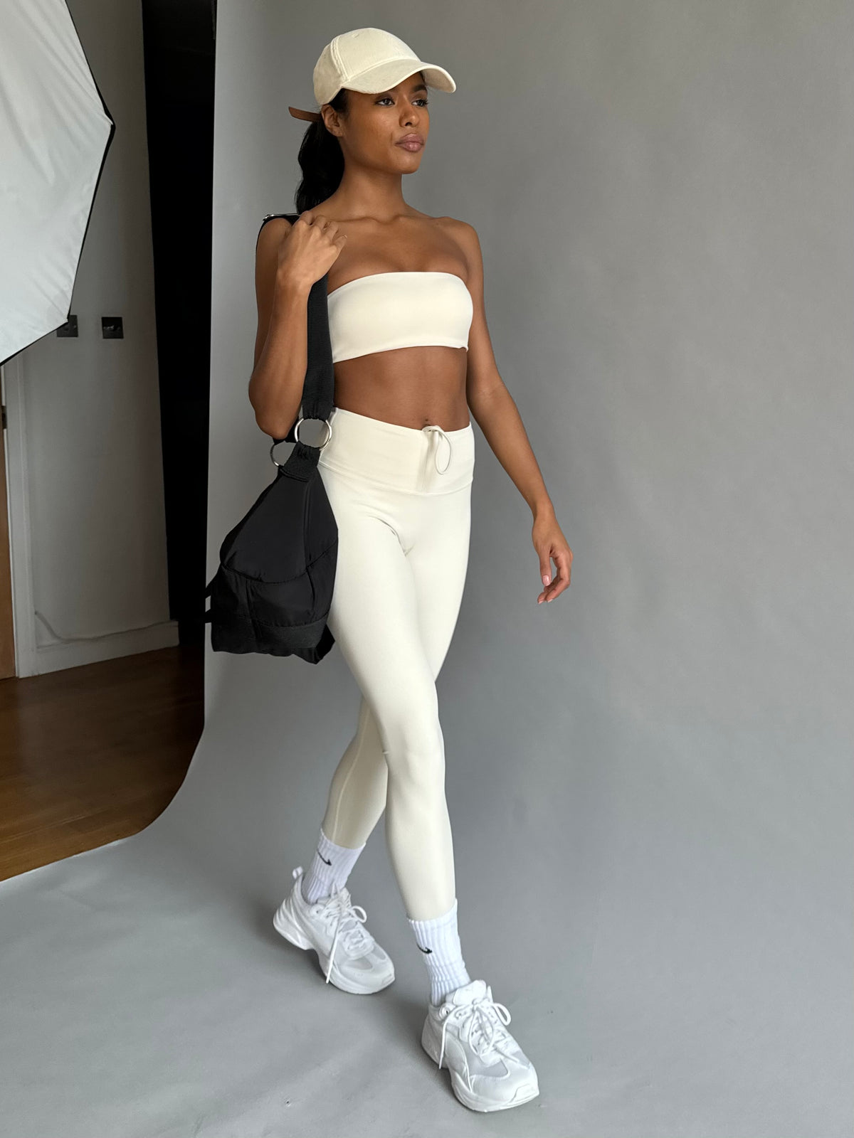 Front Drawstrings Leggings - Creme