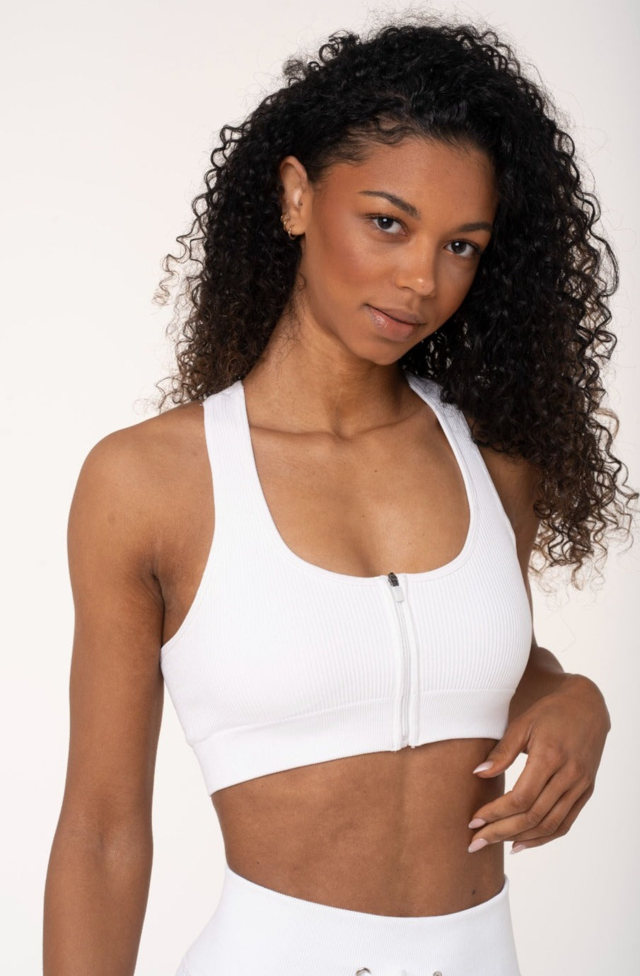 Zipped Sports Bra - Ivory White