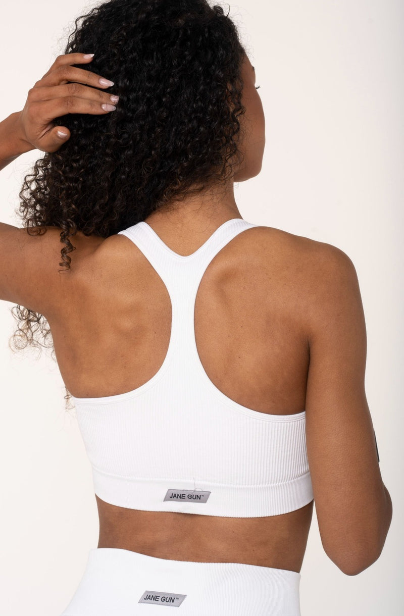 Zipped Sports Bra - Ivory White