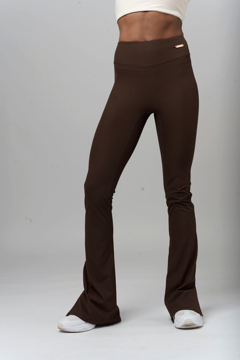 Flared Leggings - High Waist Sepia Brown