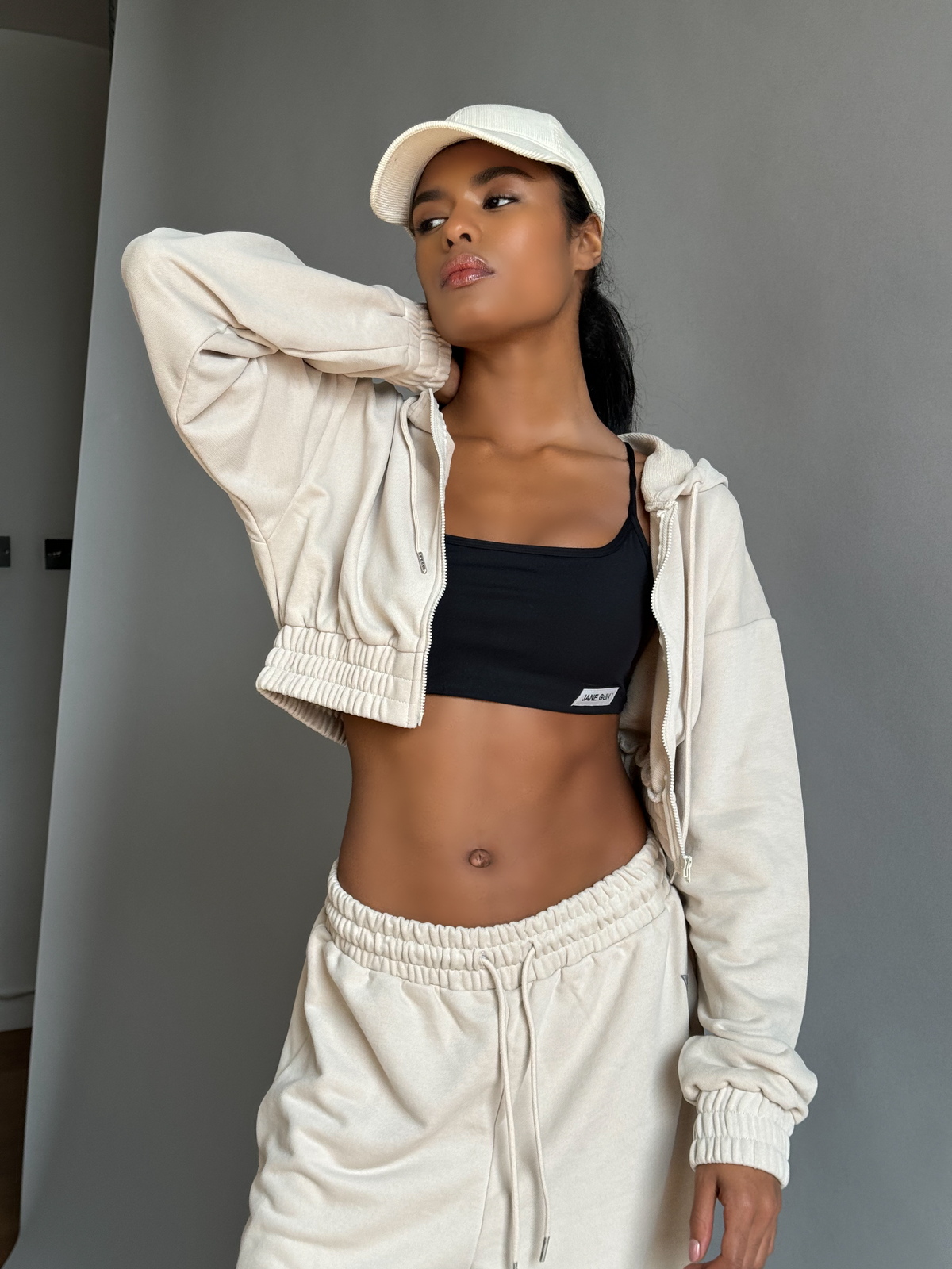 Cropped Zipper Hoodie - Ivory