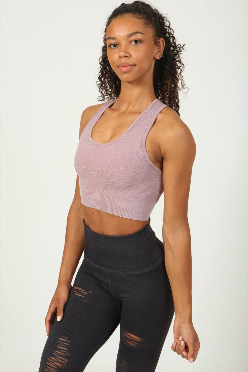 High Impact Ribbed Sports Bra - Vintage Pink
