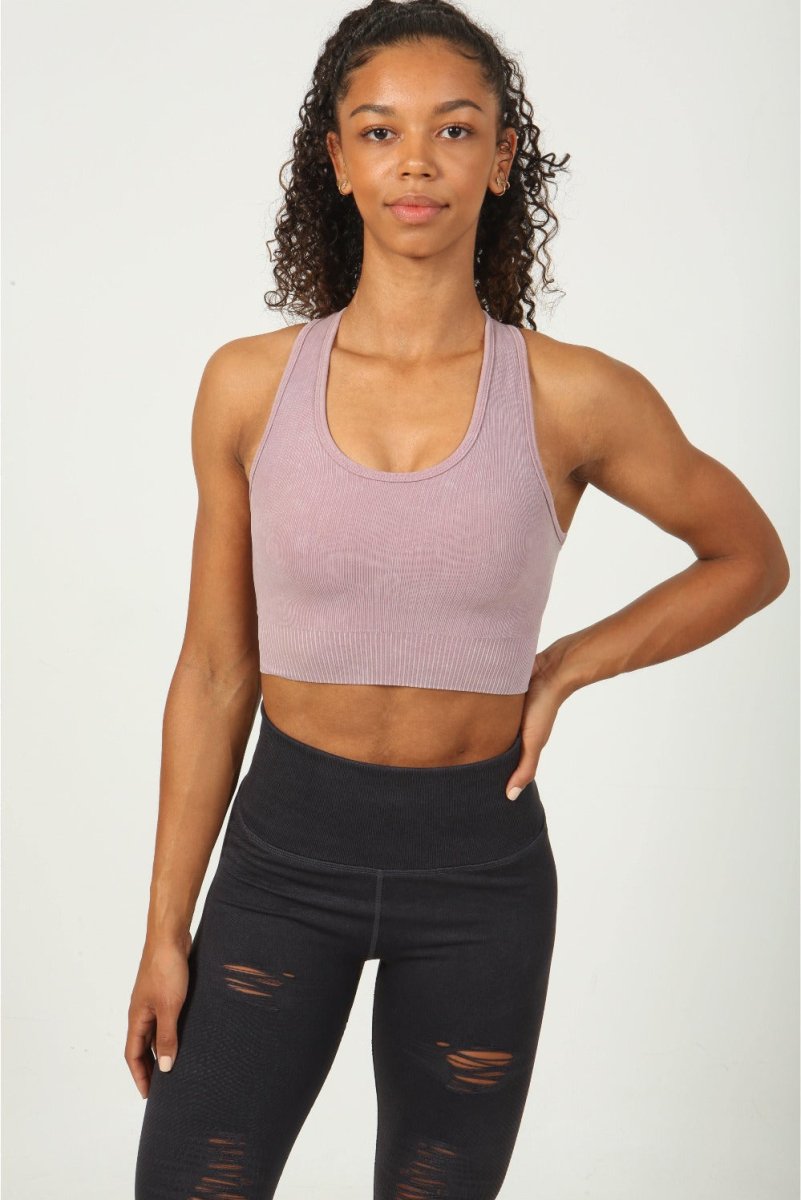 High Impact Ribbed Sports Bra - Vintage Pink