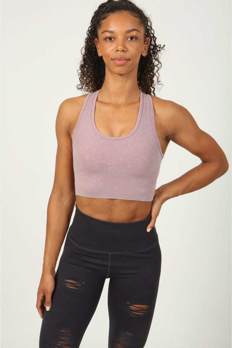 High Impact Ribbed Sports Bra - Vintage Pink