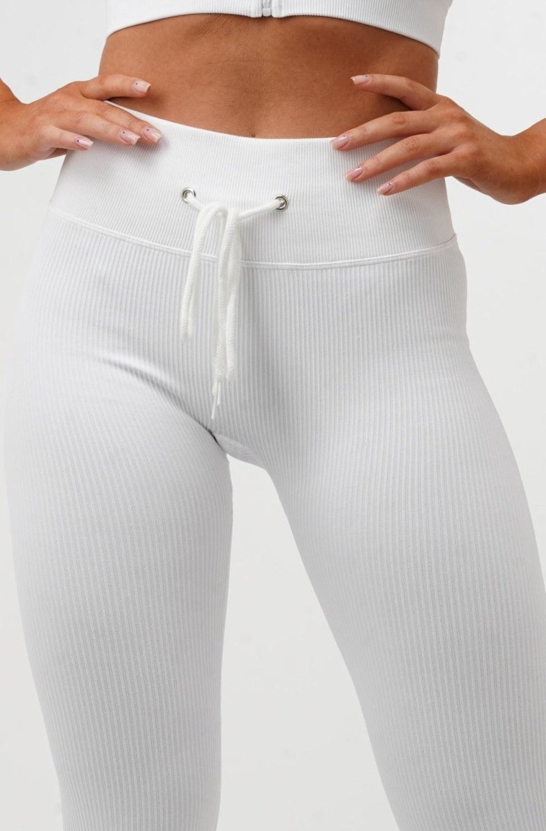 Seamless Ribbed High Waist Leggings - White