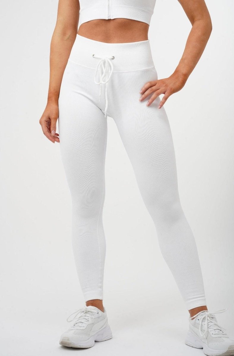 Seamless Ribbed High Waist Leggings - White