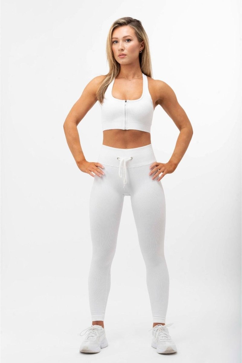 Seamless Ribbed High Waist Leggings - White