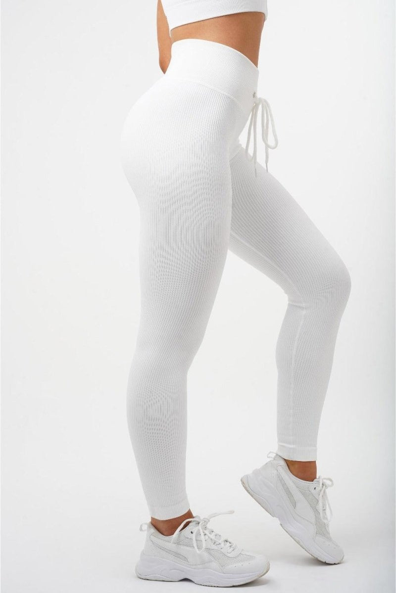 Seamless Ribbed High Waist Leggings - White