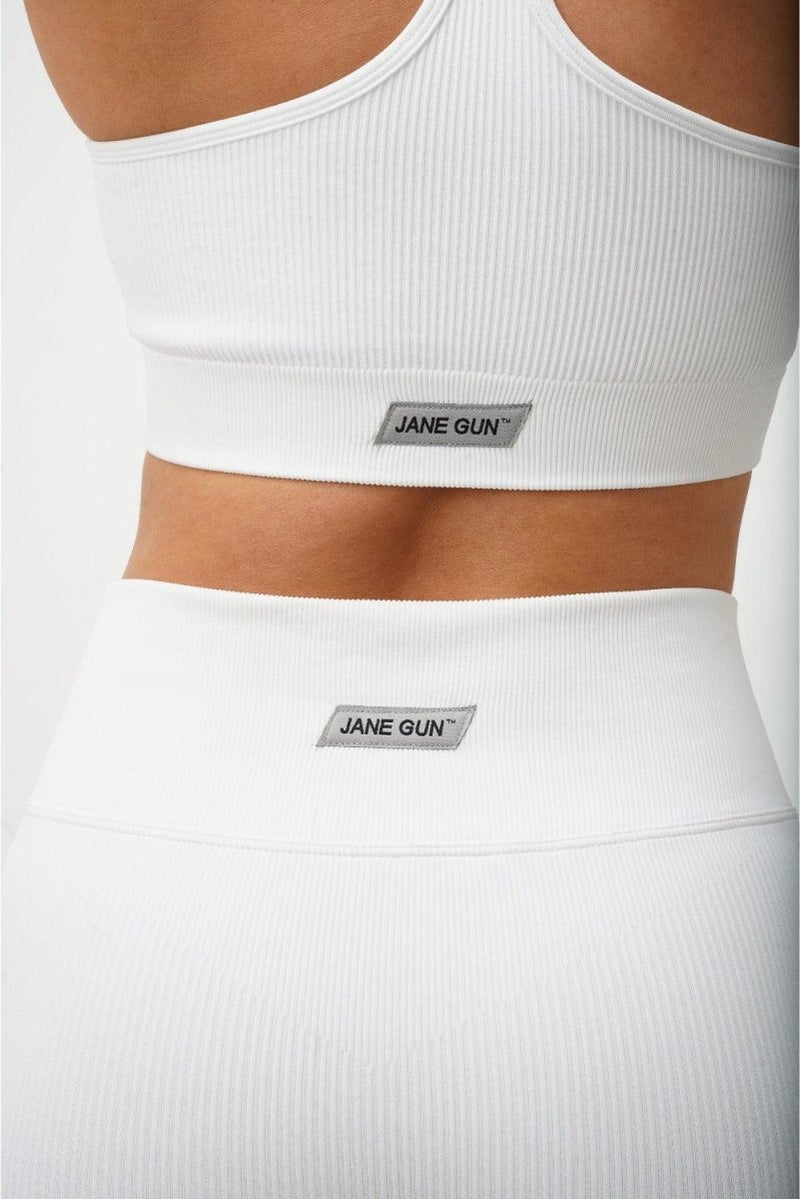 Seamless Ribbed High Waist Leggings - White