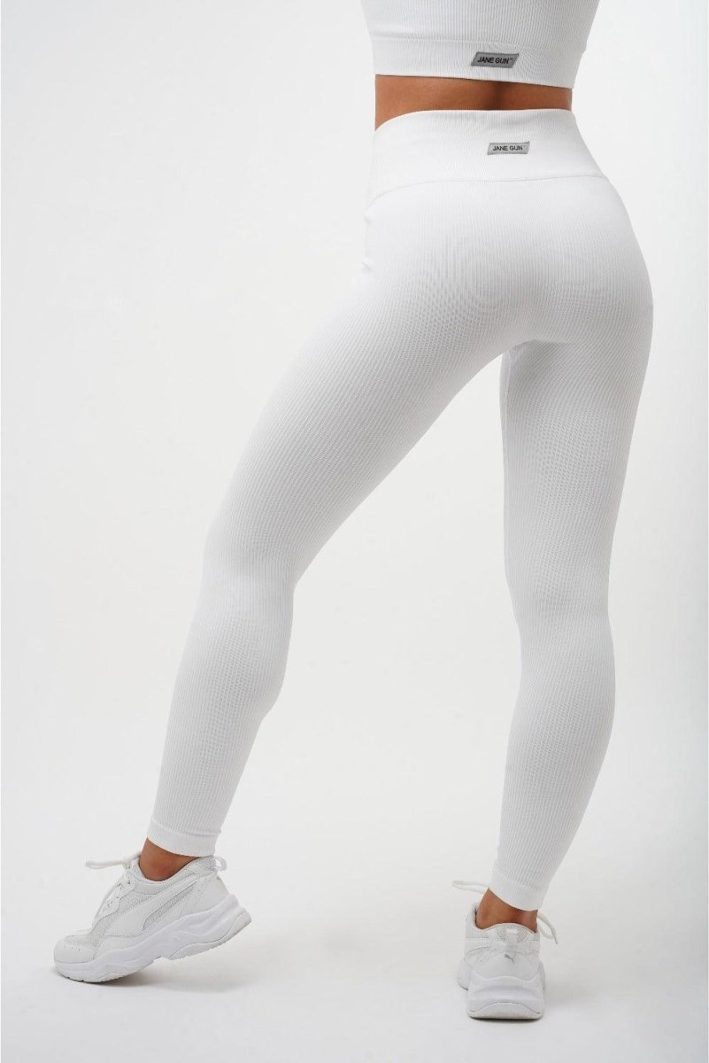 Seamless Ribbed High Waist Leggings - White