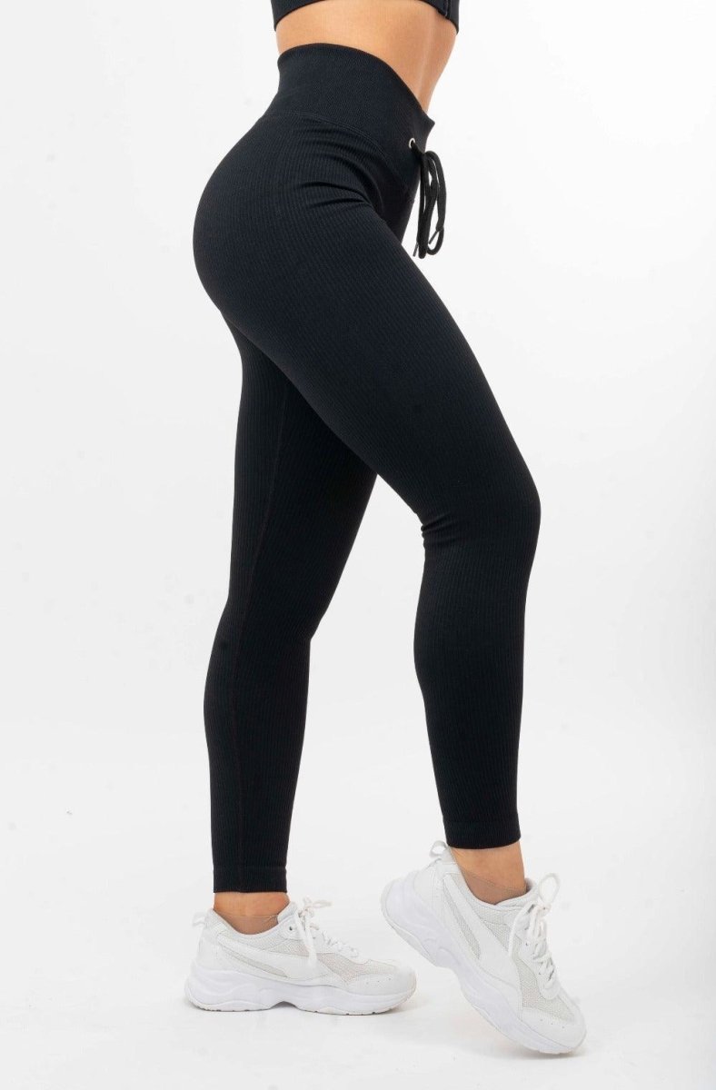 Seamless Ribbed High Waist Leggings - Black