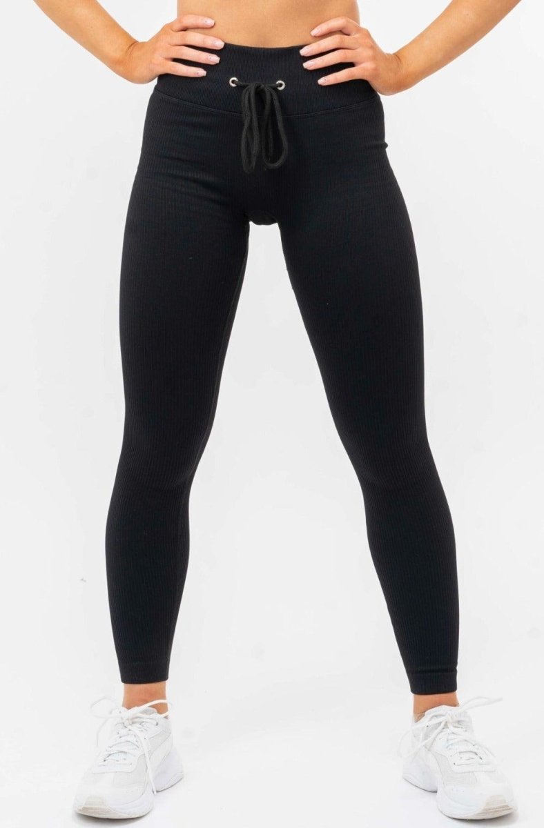 Seamless Ribbed High Waist Leggings - Black