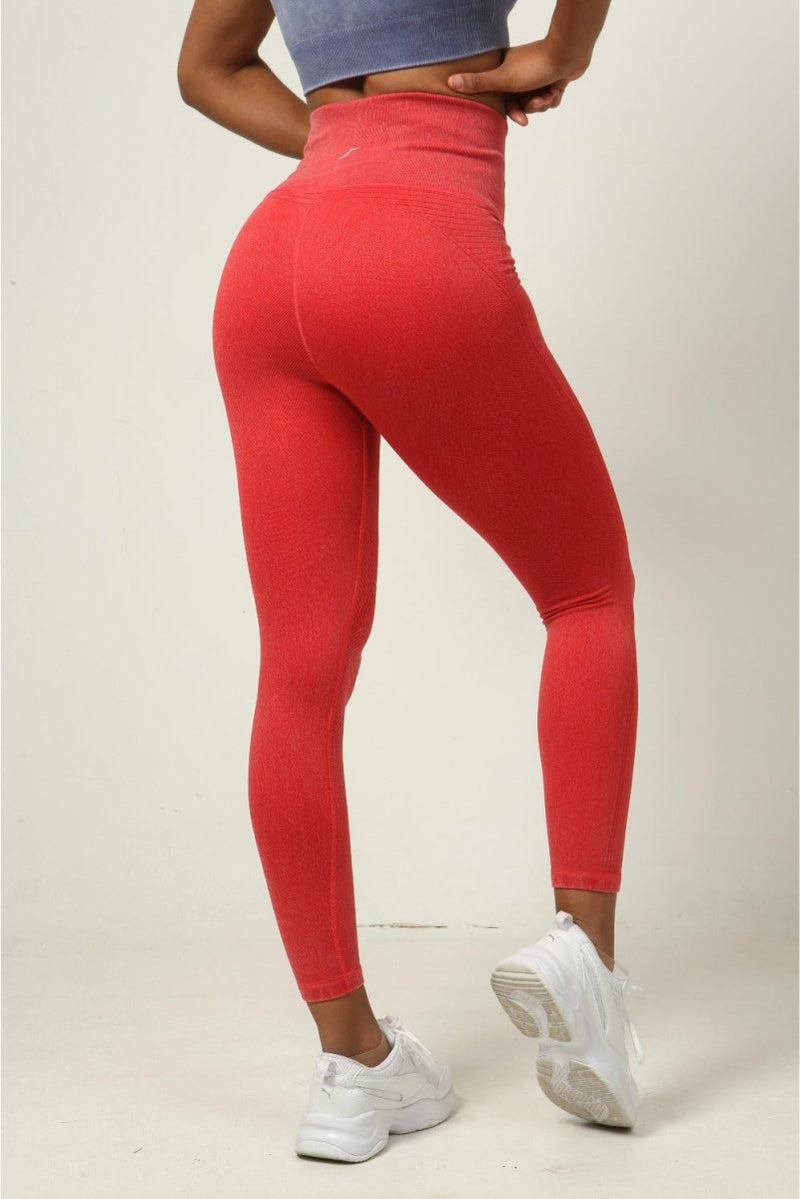 Ripped High Waist Leggings - Vintage Coral Red