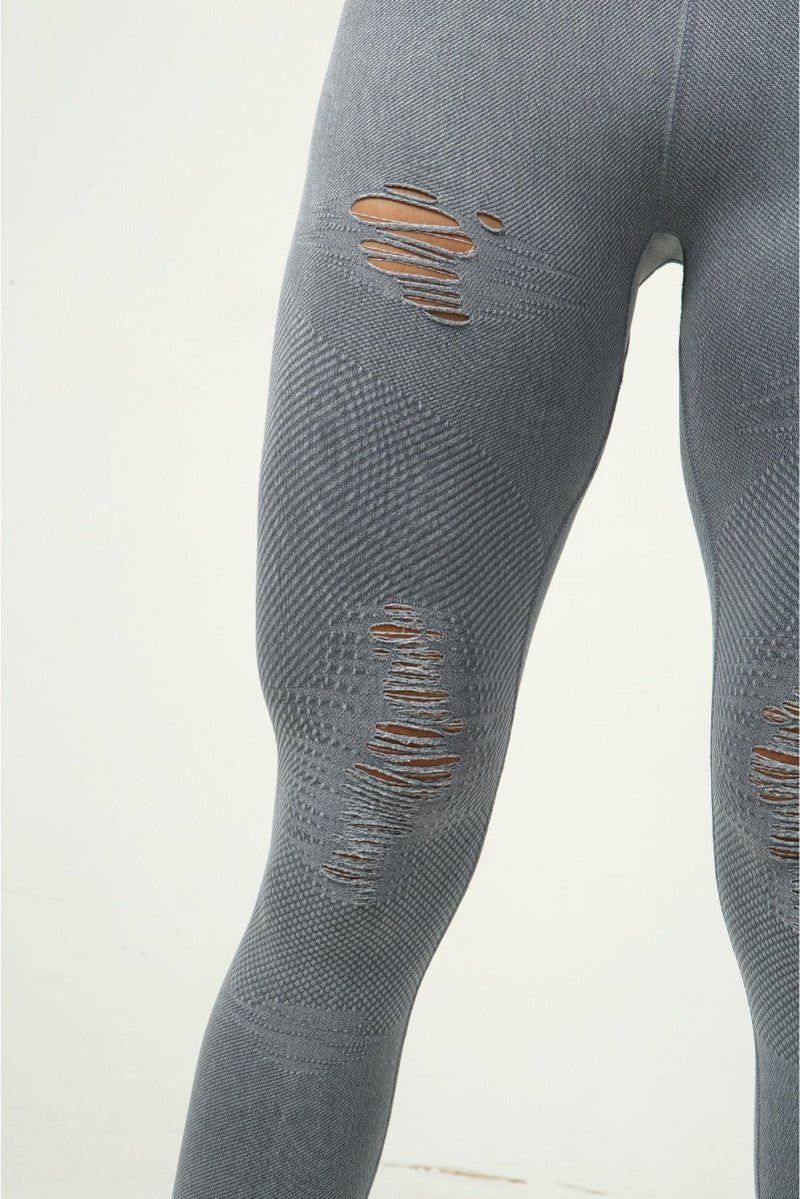 Ripped High Waist Leggings - Vintage Blue