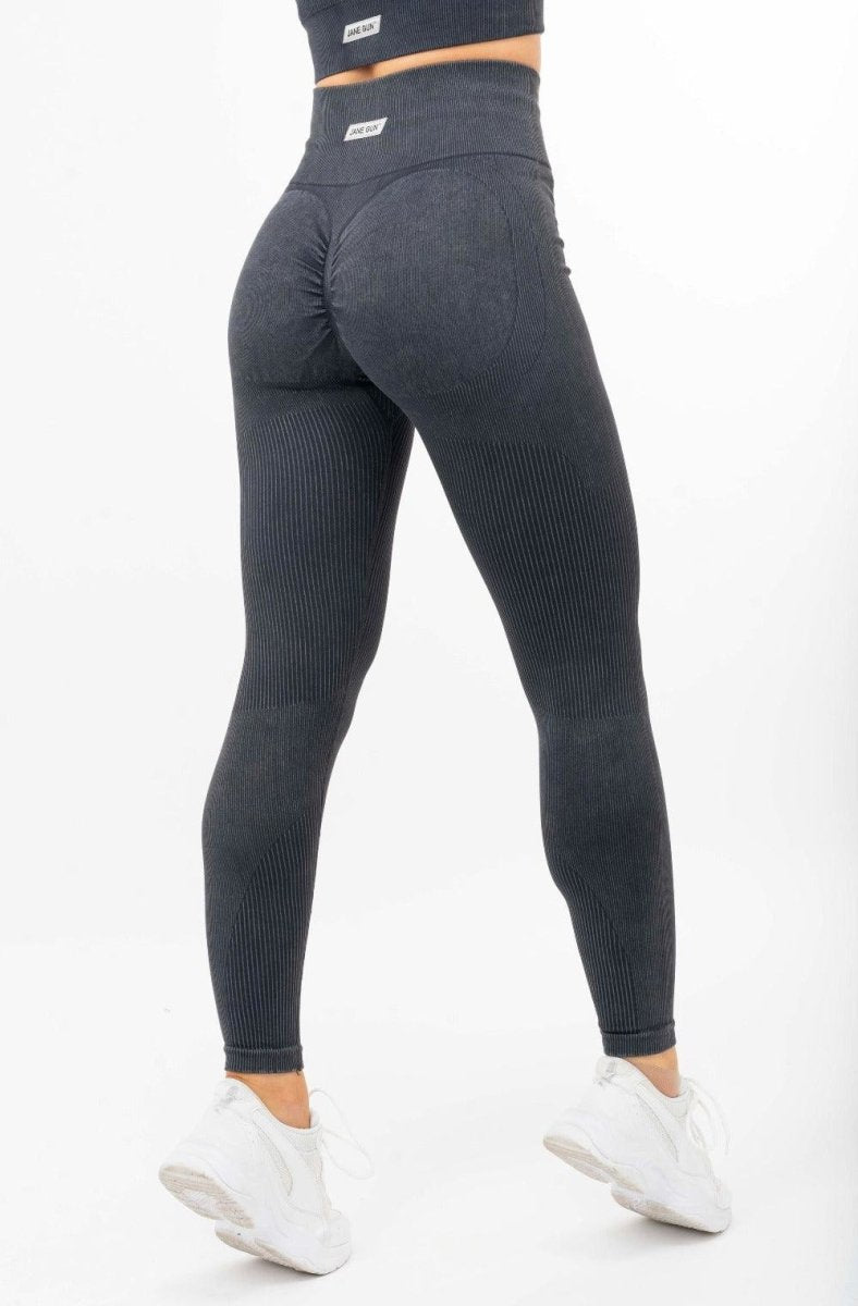 Ribbed Leggings Scrunch Bum Washed Charcoal