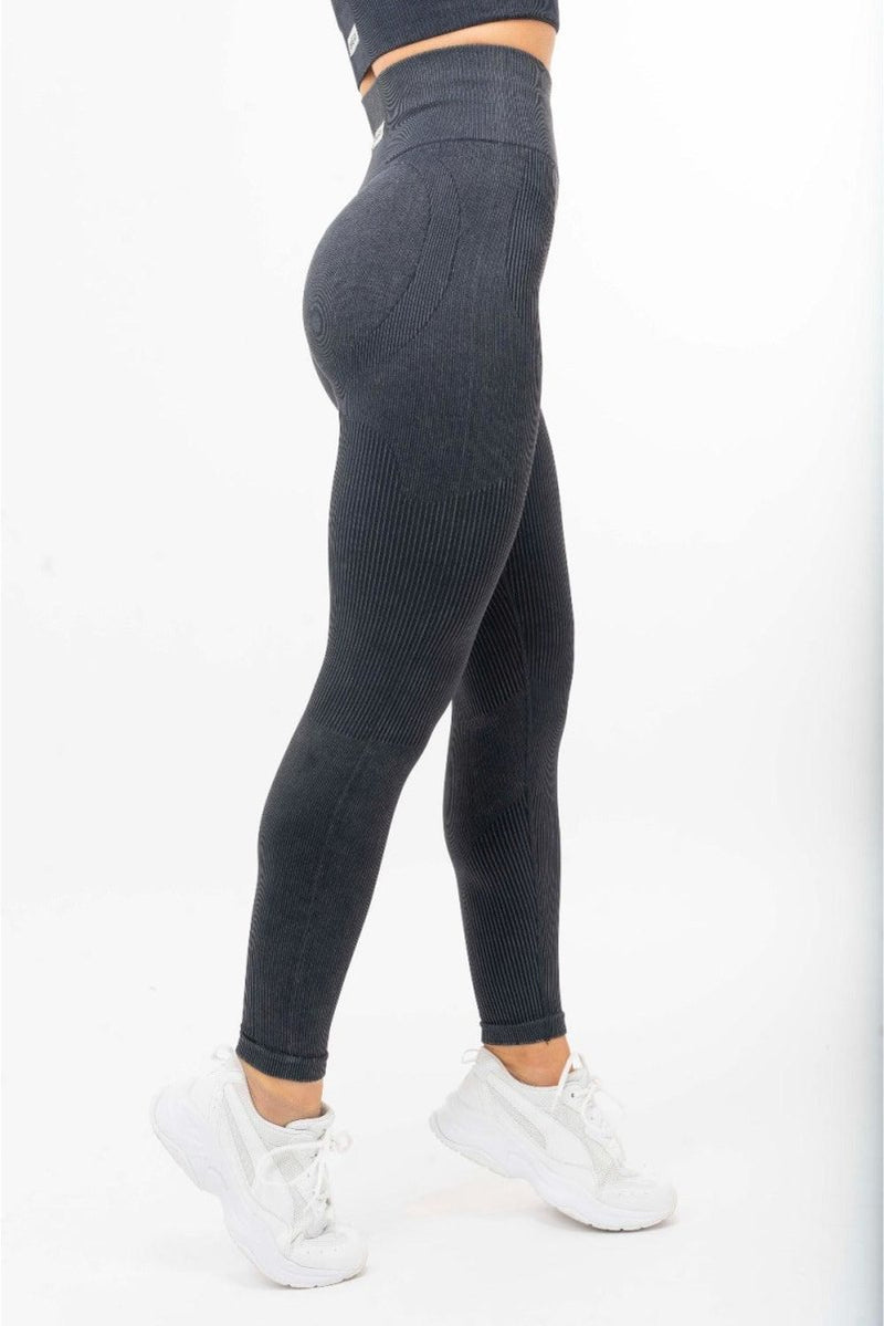 Ribbed Leggings Scrunch Bum Washed Charcoal, Ribbed Gym Leggings