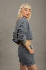 Cropped Jumper - Shabby Washed Teal Blue
