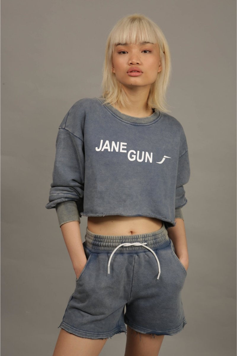 Cropped Jumper - Shabby Washed Teal Blue
