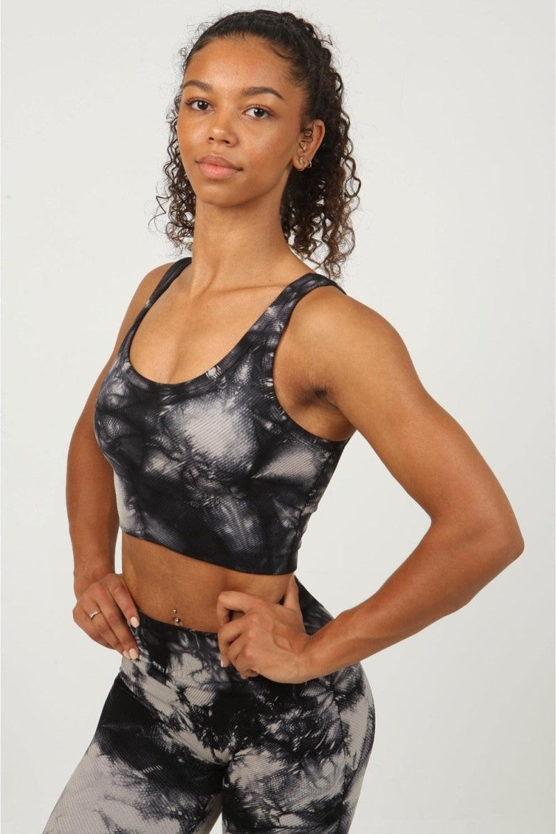 Tie Dye High Impact Sports Bra - Charcoal Premium